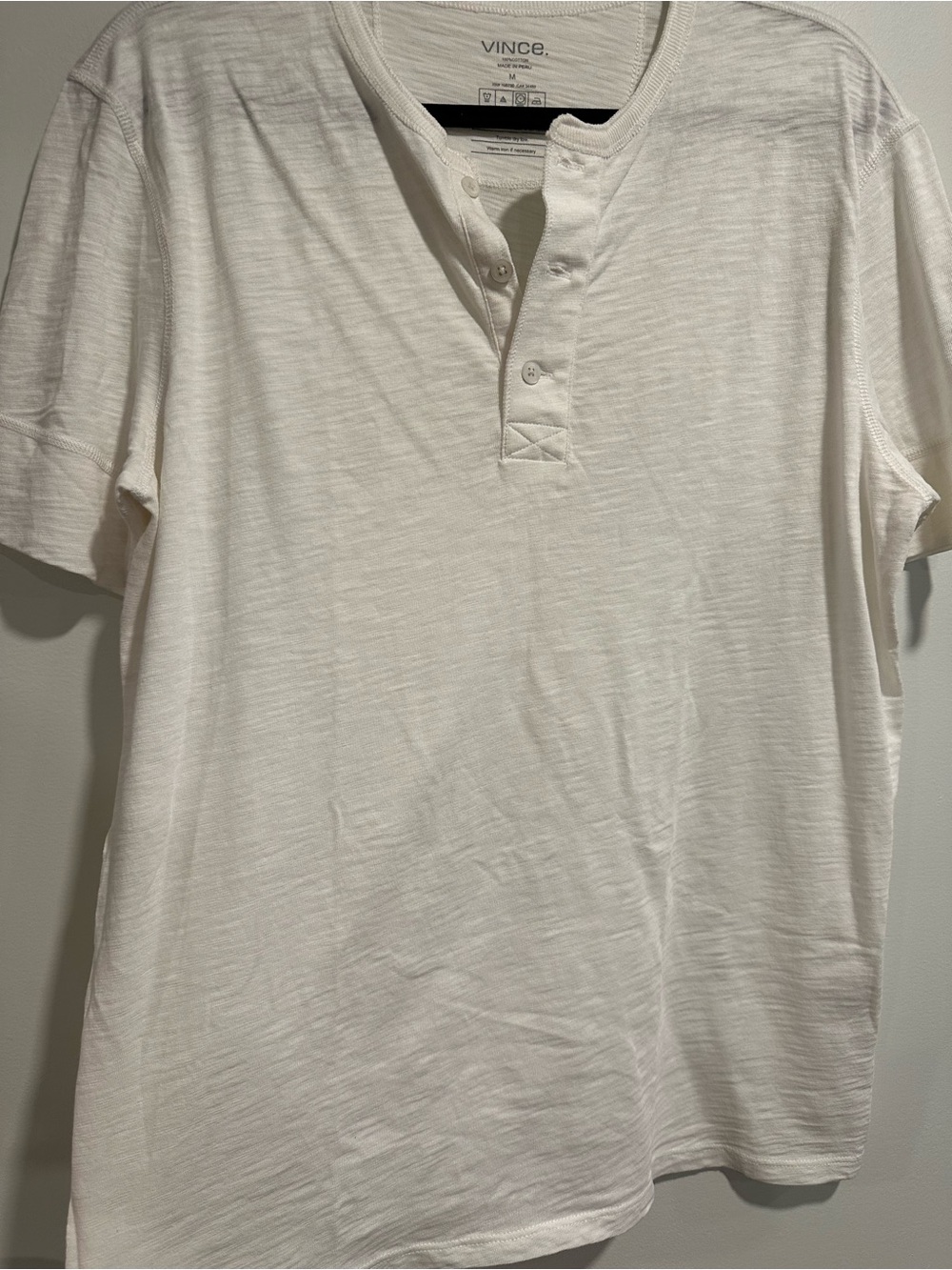 VINCE Men’s Short Sleeve Soft Slub Cotton Henley Tee Shirt Top White Medium - Picture 7 of 8